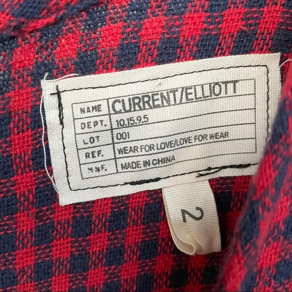 Current/Elliott Buffalo Check Mini Shift Dress Dress Fringe Hem Red Blue Size 2 - Picture 10 of 11